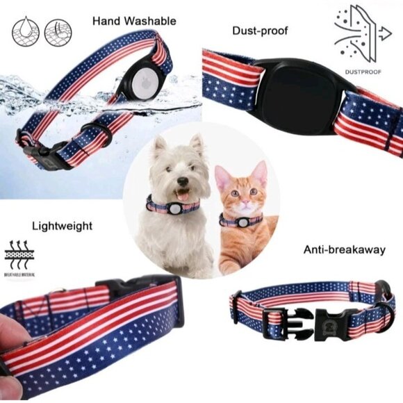 Airtag Dog Collar Summer 4th of July Dog Collar with Apple Airtag Holder Medium - Picture 3 of 4
